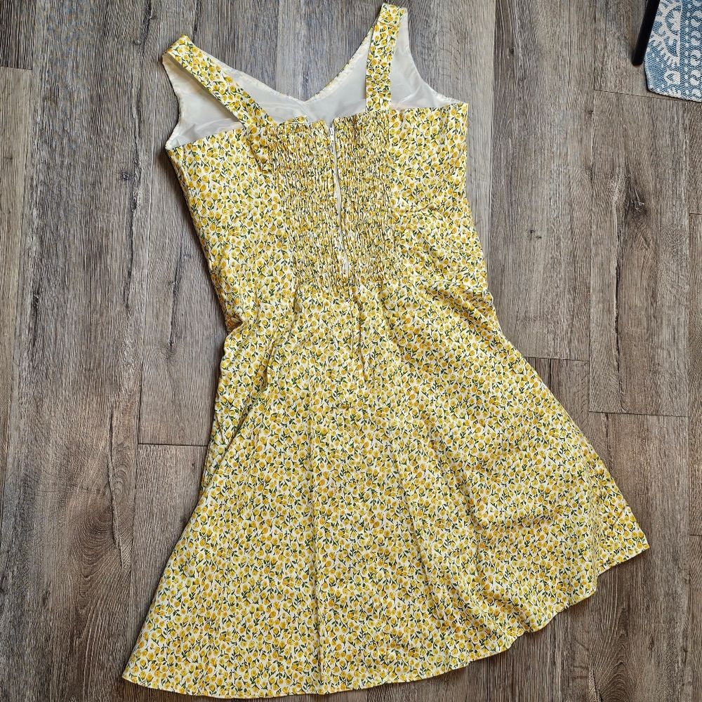 Vintage Yellow Sundress Size 10P Retro Pin-Up Cottage Rose Floral Ditsy Skater - Picture 3 of 9